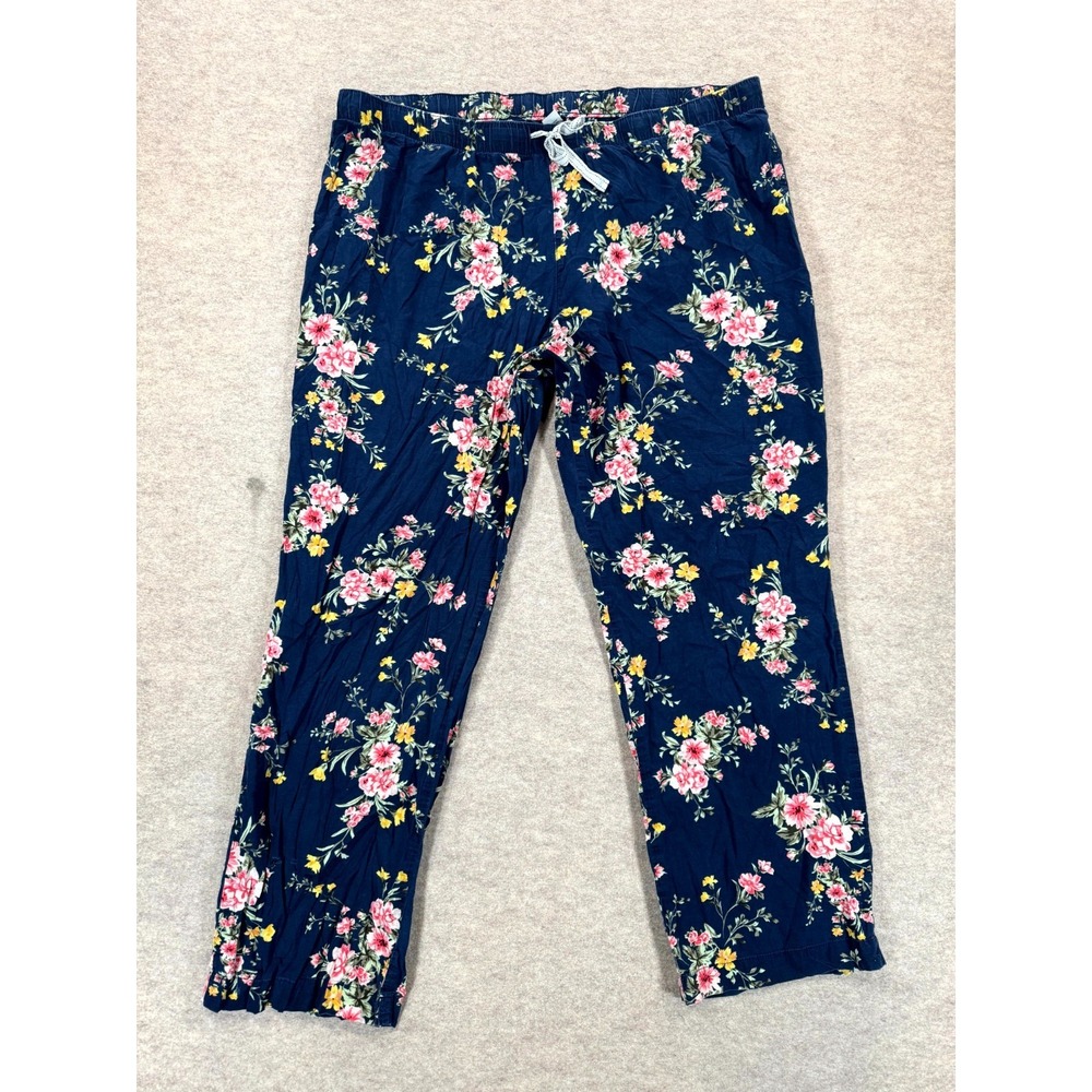 Old Navy Flannel Pajama Pants Womens XL Navy Blue Floral Cotton Straight Leg